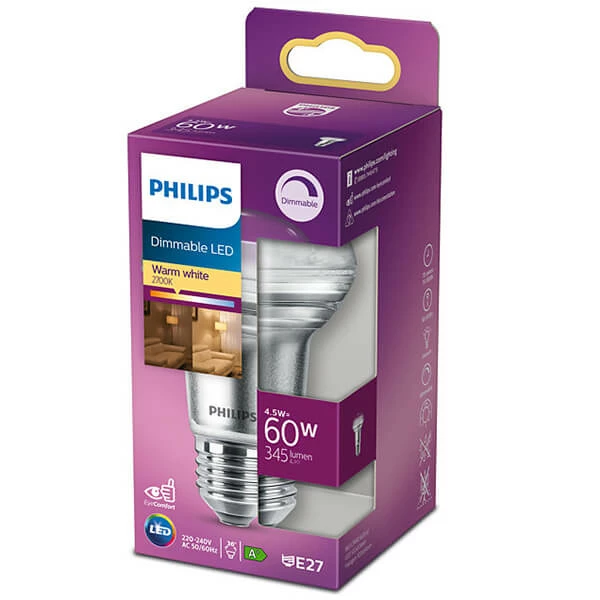 Philips Refl. 60W E27 R63 Klar Dimm. Chaudeblanc - LED 4 Philips Refl. 60W E27 R63 Klar Dimm. Chaudeblanc - LED – Image 2
