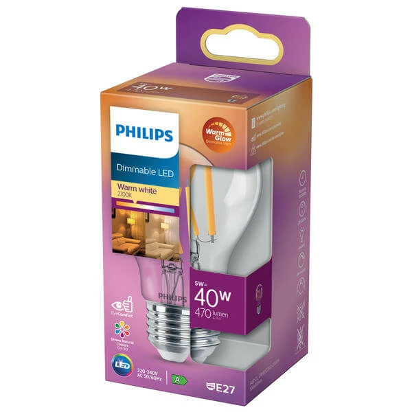Philips WarmGlow 40W E27 A60 Klar Di. Chaudblanc - LED 3 Philips WarmGlow 40W E27 A60 Klar Di. Chaudblanc - LED