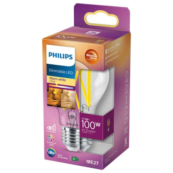 Philips WarmGlow 60W E27 A60 Klar Di. Chaudblanc - LED 3 Philips WarmGlow 60W E27 A60 Klar Di. Chaudblanc - LED