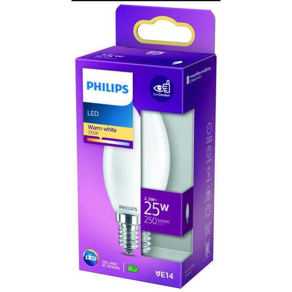 Philips Lampe à Bougie B35 Mat E14 2.2 W - LED 4 Philips Lampe à Bougie B35 Mat E14 2.2 W - LED – Image 2